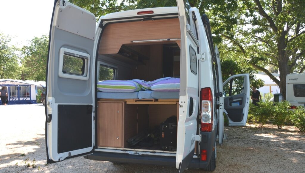 Campervan with open back doors